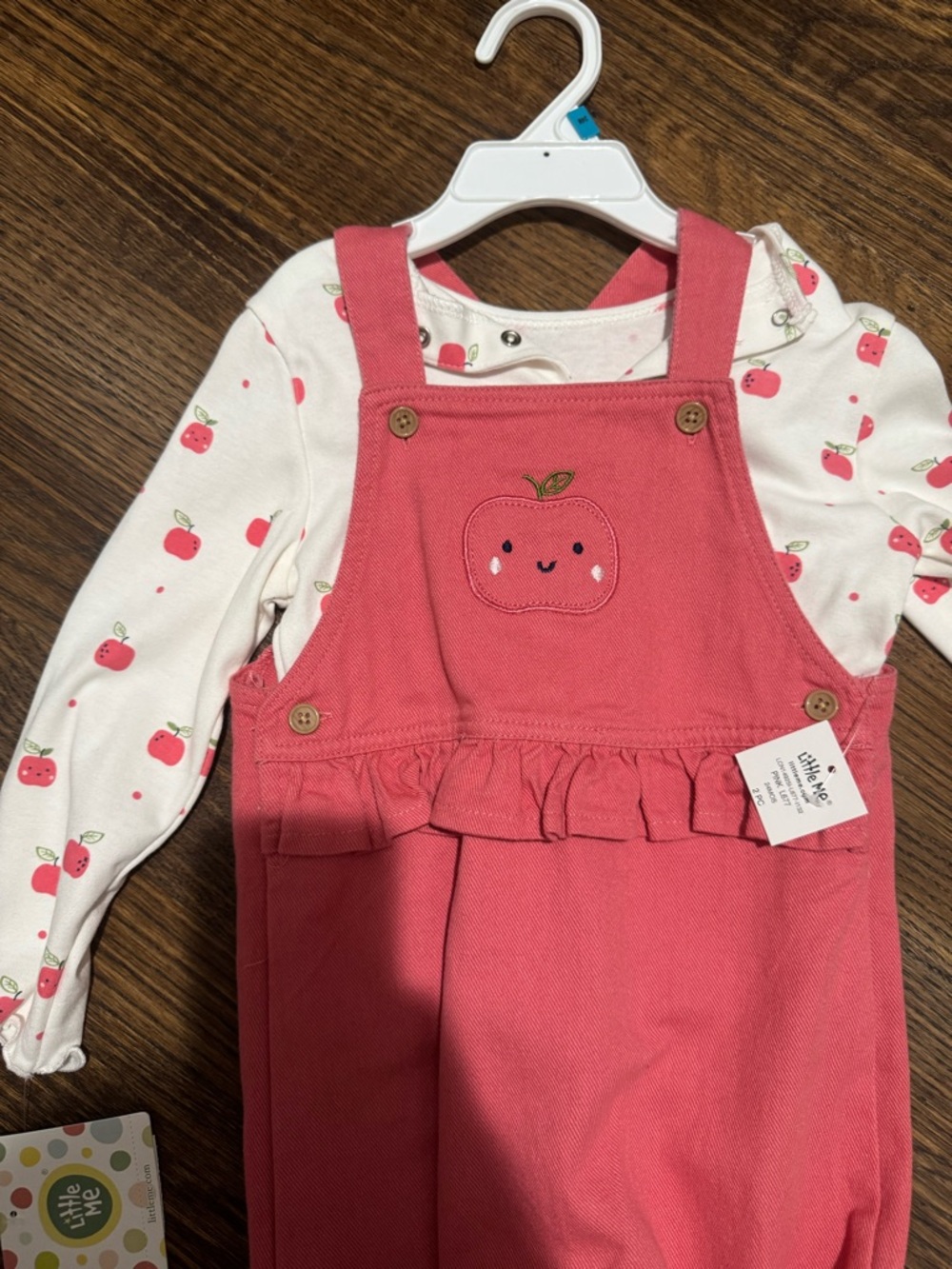Little Me Pink Overalls with Apple-Print Top